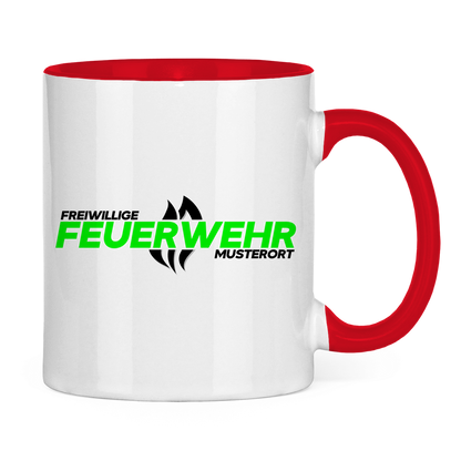 Tasse zweifarbig - Flamme Freiwillige Feuerwehr Grün [Personalisierbar]