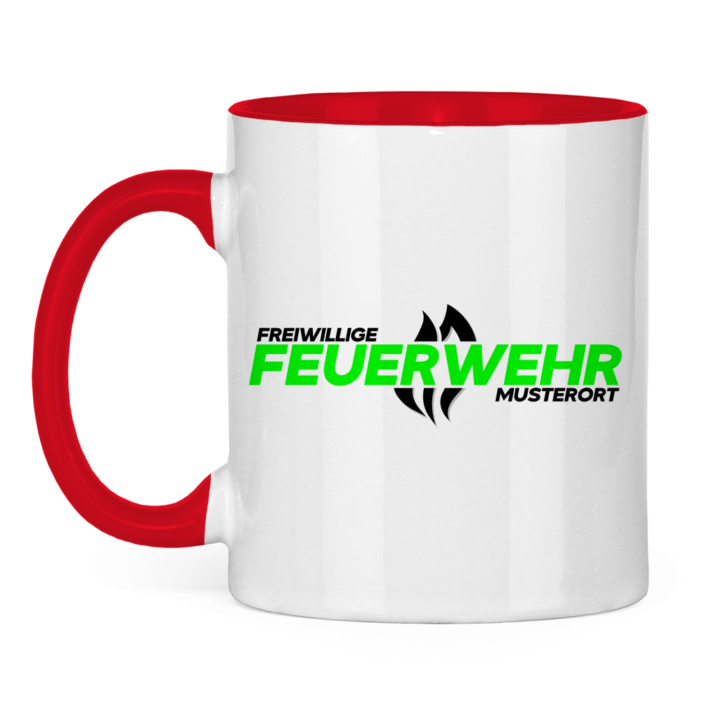 Tasse zweifarbig - Flamme Freiwillige Feuerwehr Grün [Personalisierbar]