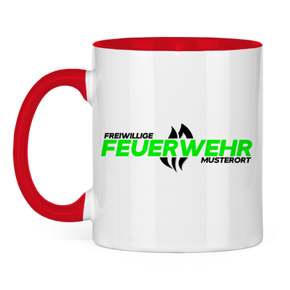 Tasse zweifarbig - Flamme Freiwillige Feuerwehr Grün [Personalisierbar]