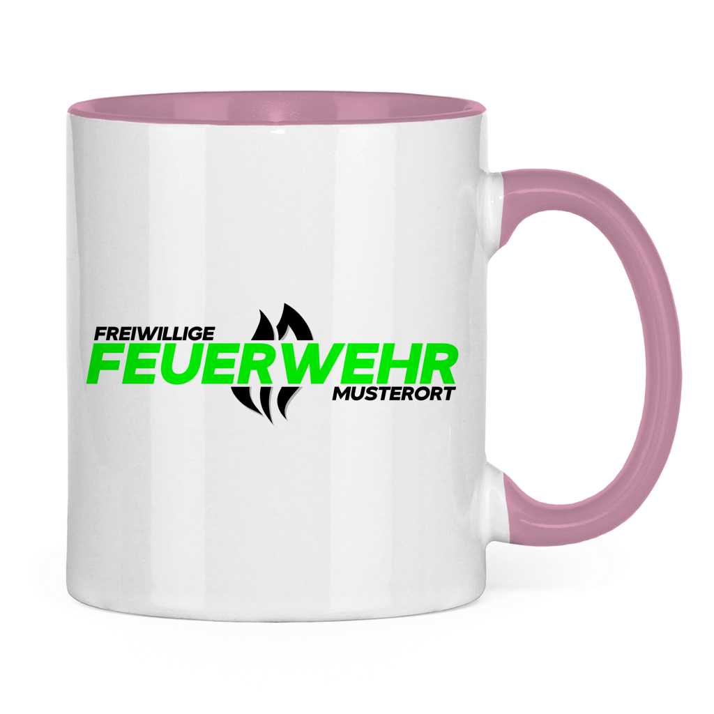 Tasse zweifarbig - Flamme Freiwillige Feuerwehr Grün [Personalisierbar]