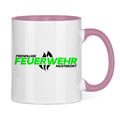 Tasse zweifarbig - Flamme Freiwillige Feuerwehr Grün [Personalisierbar]