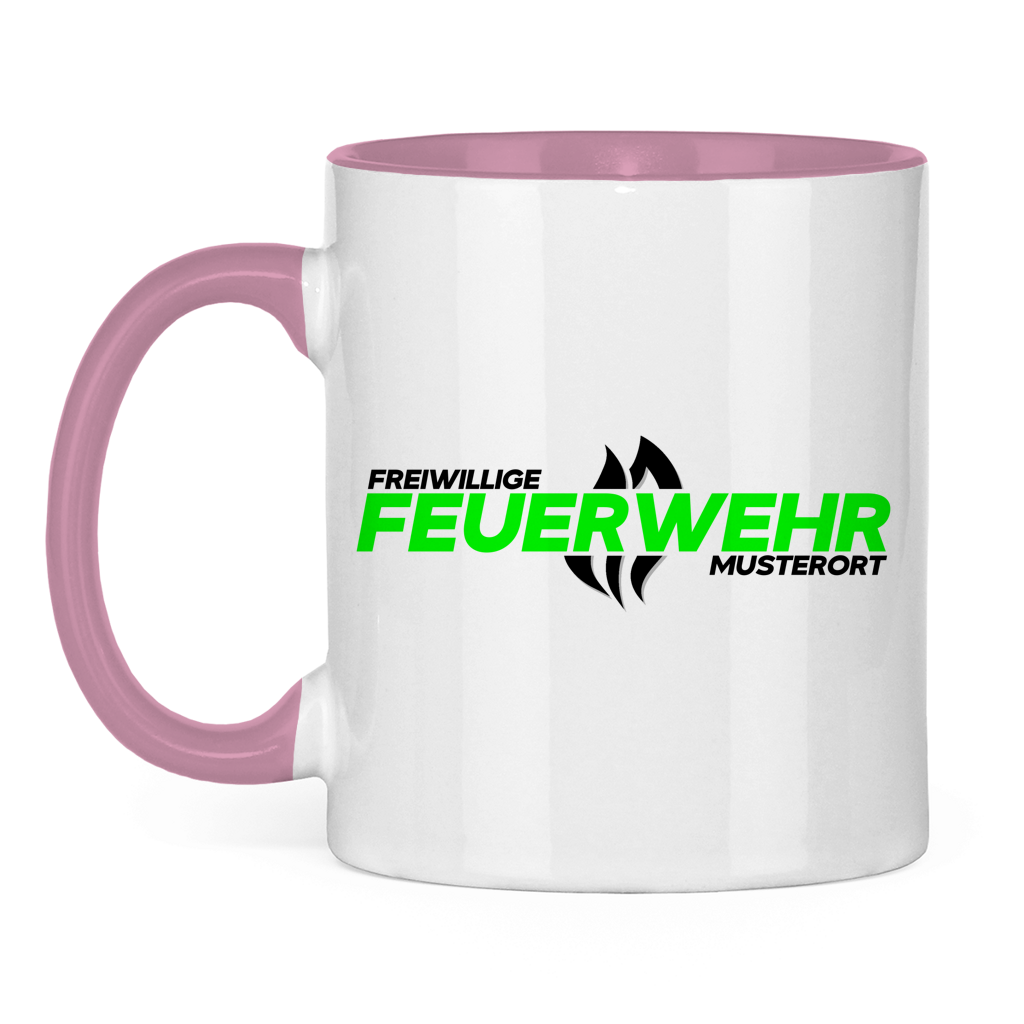 Tasse zweifarbig - Flamme Freiwillige Feuerwehr Grün [Personalisierbar]
