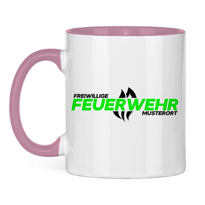 Tasse zweifarbig - Flamme Freiwillige Feuerwehr Grün [Personalisierbar]