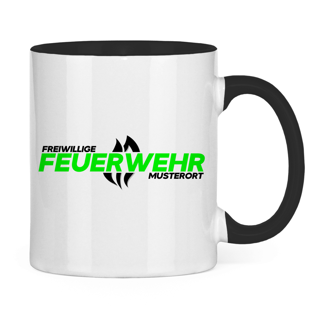 Tasse zweifarbig - Flamme Freiwillige Feuerwehr Grün [Personalisierbar]