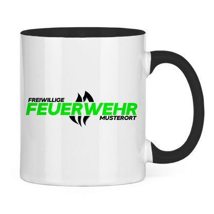Tasse zweifarbig - Flamme Freiwillige Feuerwehr Grün [Personalisierbar]