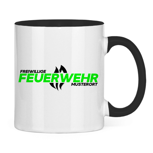 Tasse zweifarbig - Flamme Freiwillige Feuerwehr Grün [Personalisierbar]