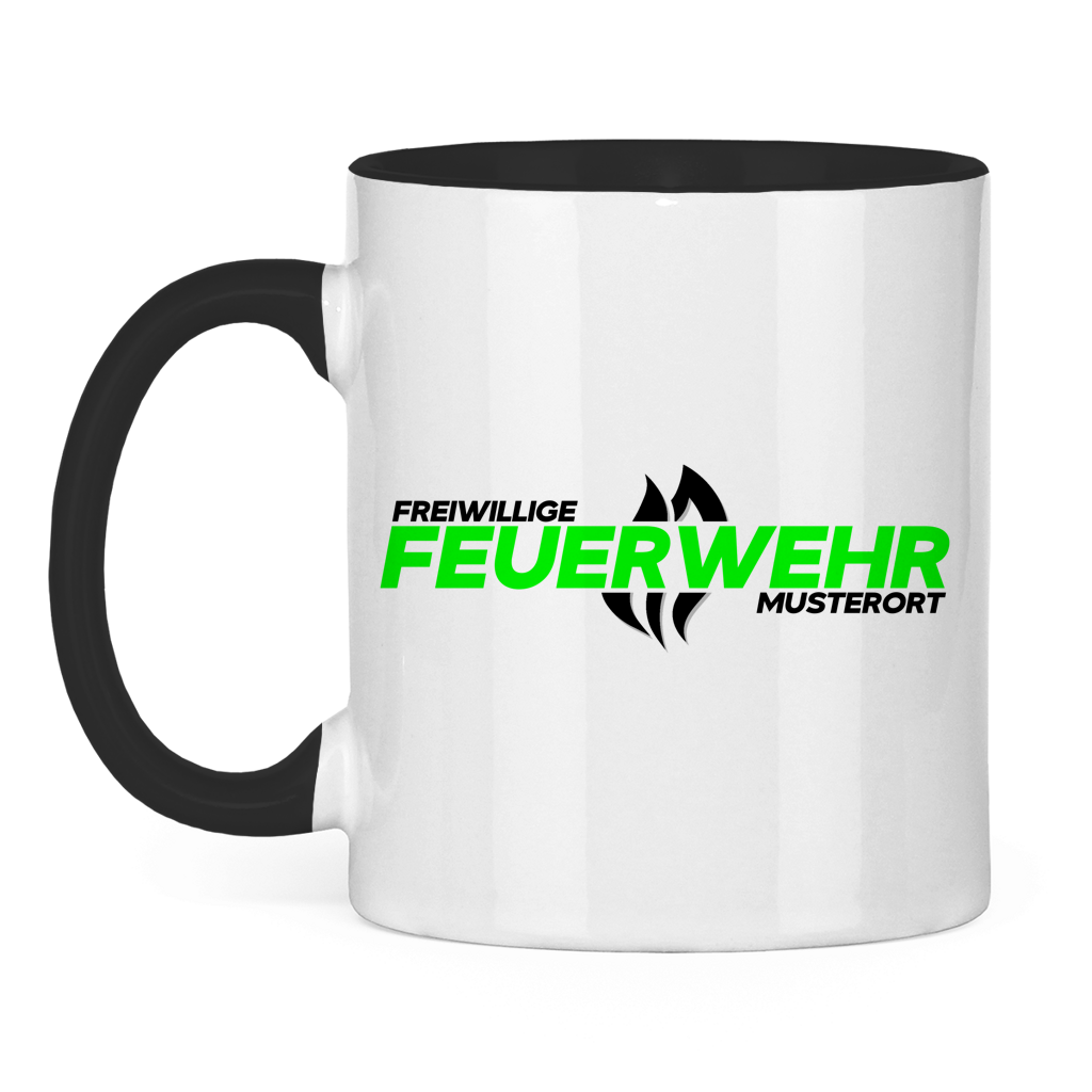 Tasse zweifarbig - Flamme Freiwillige Feuerwehr Grün [Personalisierbar]