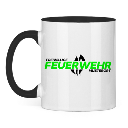 Tasse zweifarbig - Flamme Freiwillige Feuerwehr Grün [Personalisierbar]