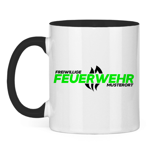 Tasse zweifarbig - Flamme Freiwillige Feuerwehr Grün [Personalisierbar]