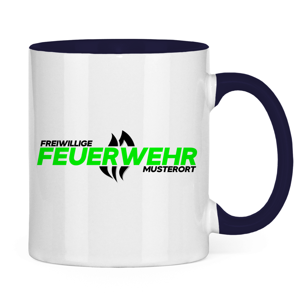 Tasse zweifarbig - Flamme Freiwillige Feuerwehr Grün [Personalisierbar]