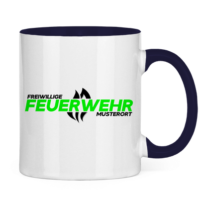 Tasse zweifarbig - Flamme Freiwillige Feuerwehr Grün [Personalisierbar]