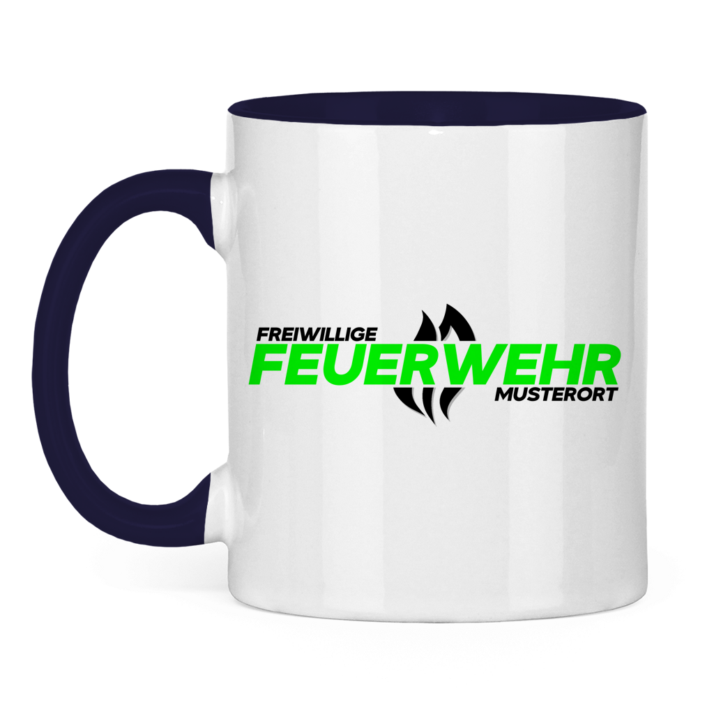 Tasse zweifarbig - Flamme Freiwillige Feuerwehr Grün [Personalisierbar]
