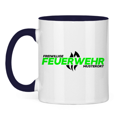 Tasse zweifarbig - Flamme Freiwillige Feuerwehr Grün [Personalisierbar]