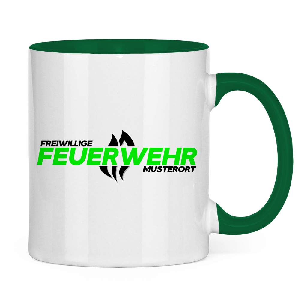 Tasse zweifarbig - Flamme Freiwillige Feuerwehr Grün [Personalisierbar]