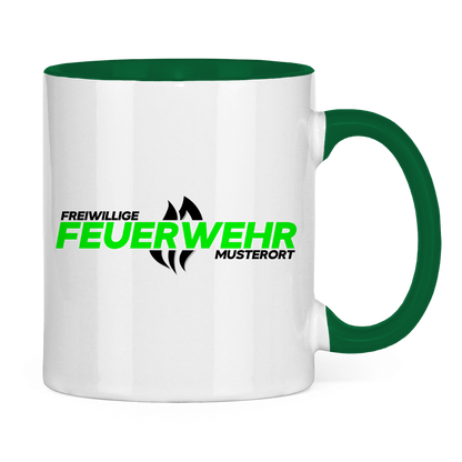 Tasse zweifarbig - Flamme Freiwillige Feuerwehr Grün [Personalisierbar]