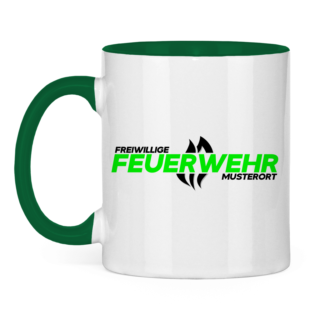 Tasse zweifarbig - Flamme Freiwillige Feuerwehr Grün [Personalisierbar]
