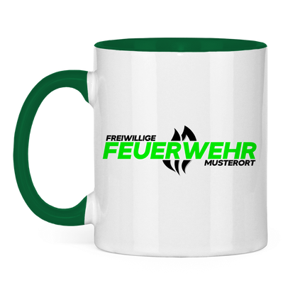 Tasse zweifarbig - Flamme Freiwillige Feuerwehr Grün [Personalisierbar]