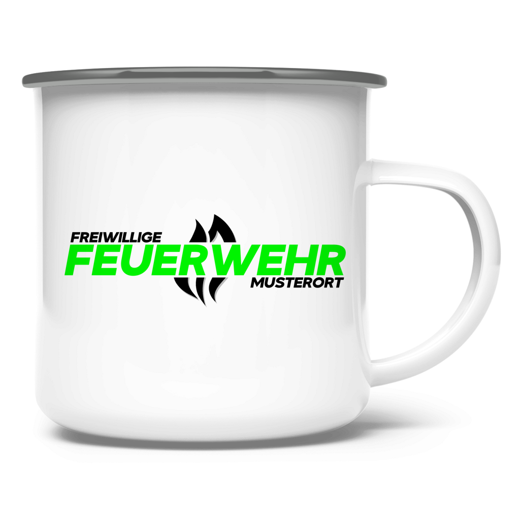 Emaille Tasse - Flamme Freiwillige Feuerwehr Grün [Personalisierbar]