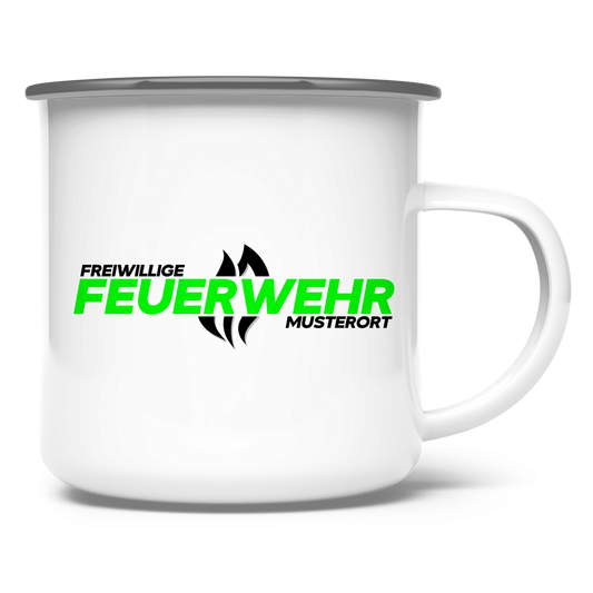 Emaille Tasse - Flamme Freiwillige Feuerwehr Grün [Personalisierbar]