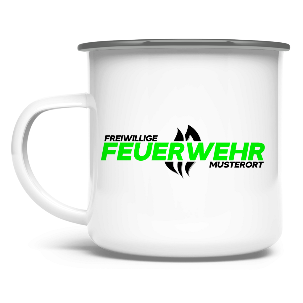 Emaille Tasse - Flamme Freiwillige Feuerwehr Grün [Personalisierbar]