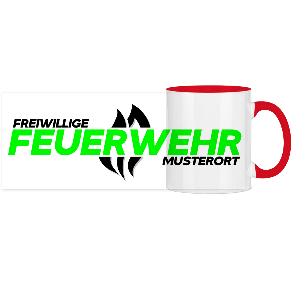 Panorama Tasse zweifarbig - Flamme Freiwillige Feuerwehr Grün [Personalisierbar]