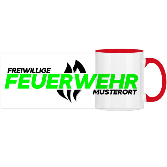 Panorama Tasse zweifarbig - Flamme Freiwillige Feuerwehr Grün [Personalisierbar]