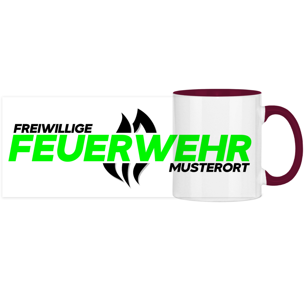 Panorama Tasse zweifarbig - Flamme Freiwillige Feuerwehr Grün [Personalisierbar]