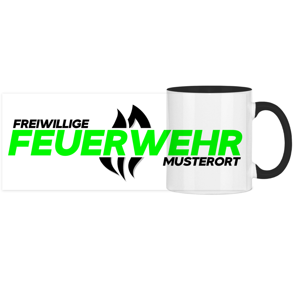 Panorama Tasse zweifarbig - Flamme Freiwillige Feuerwehr Grün [Personalisierbar]