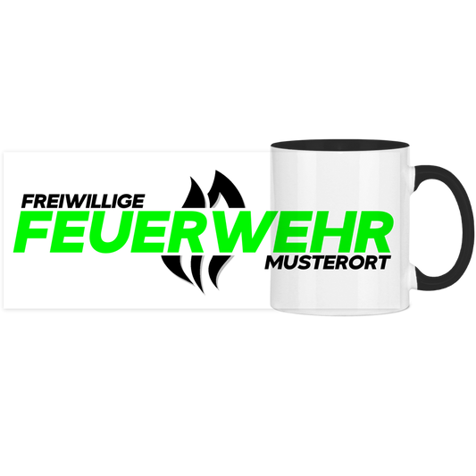 Panorama Tasse zweifarbig - Flamme Freiwillige Feuerwehr Grün [Personalisierbar]