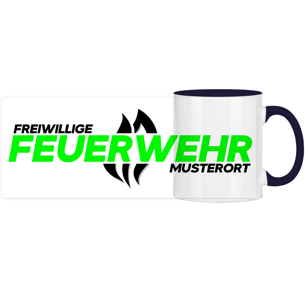 Panorama Tasse zweifarbig - Flamme Freiwillige Feuerwehr Grün [Personalisierbar]