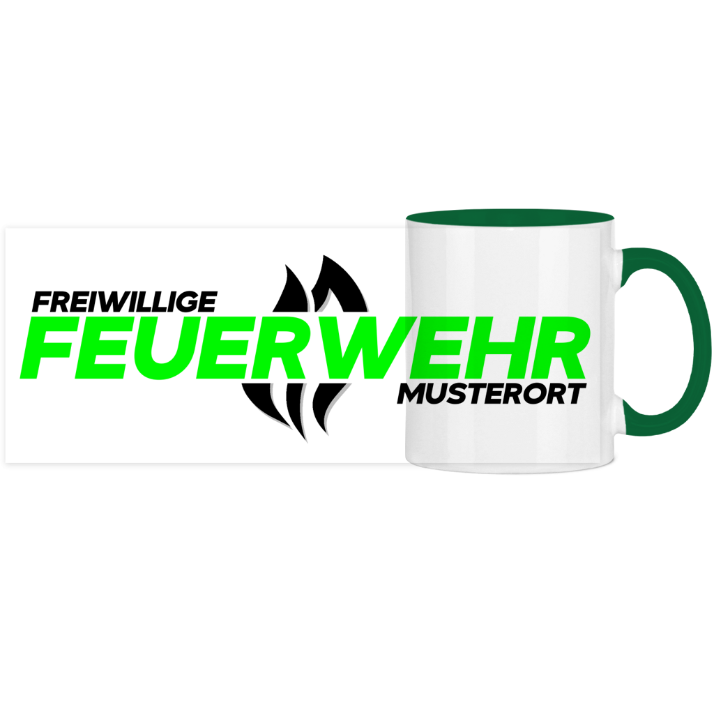 Panorama Tasse zweifarbig - Flamme Freiwillige Feuerwehr Grün [Personalisierbar]