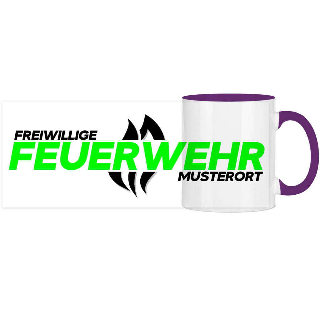 Panorama Tasse zweifarbig - Flamme Freiwillige Feuerwehr Grün [Personalisierbar]