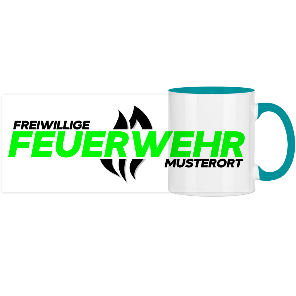 Panorama Tasse zweifarbig - Flamme Freiwillige Feuerwehr Grün [Personalisierbar]
