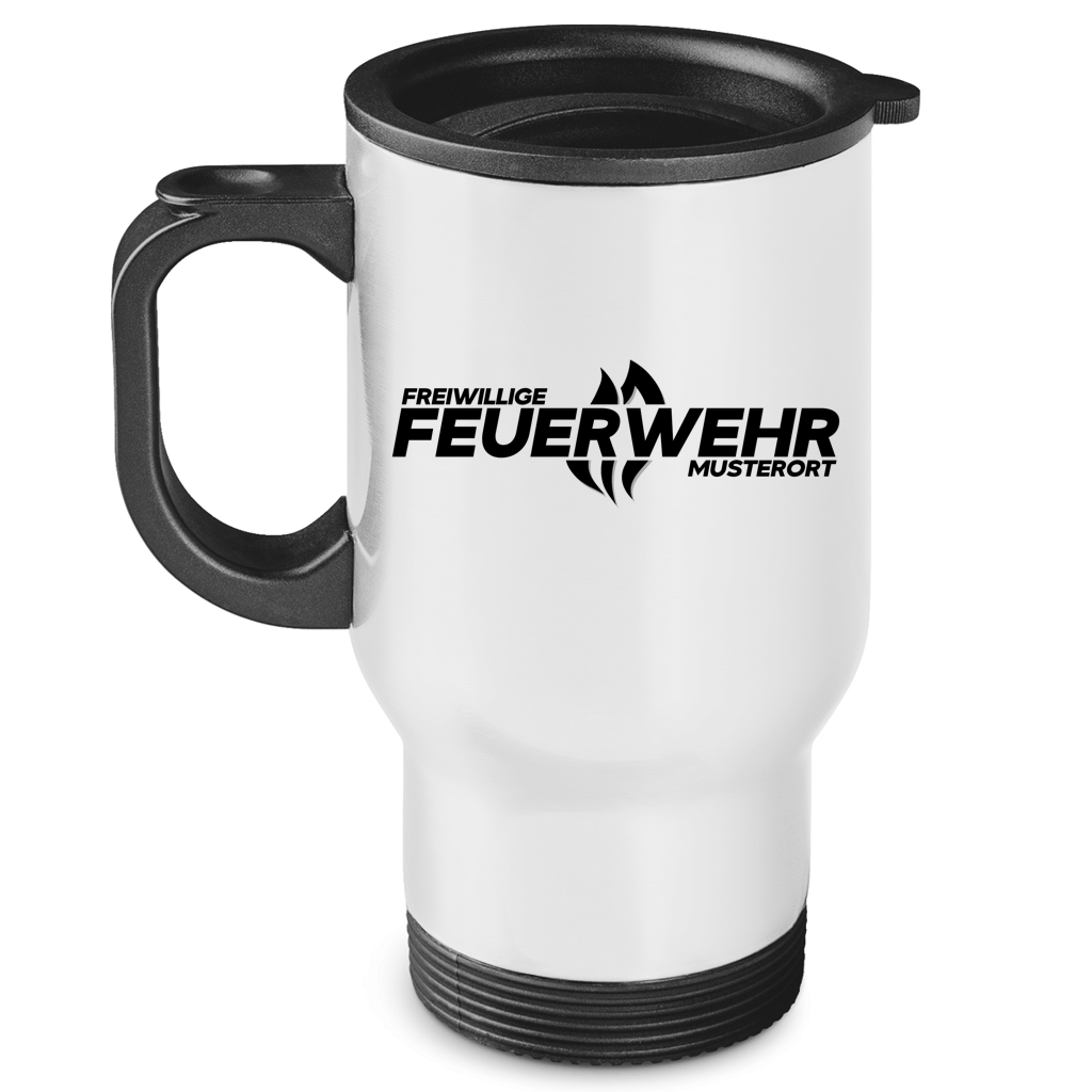 Edelstahl-Thermobecher - Flamme Freiwillige Feuerwehr Schwarz [Personalisierbar]