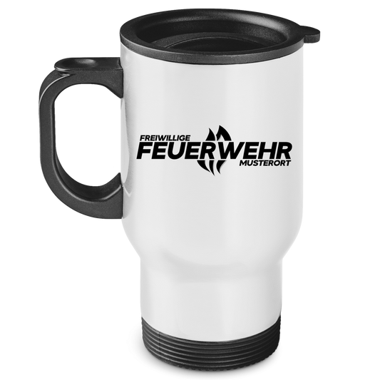 Edelstahl-Thermobecher - Flamme Freiwillige Feuerwehr Schwarz [Personalisierbar]