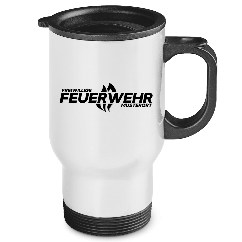 Edelstahl-Thermobecher - Flamme Freiwillige Feuerwehr Schwarz [Personalisierbar]