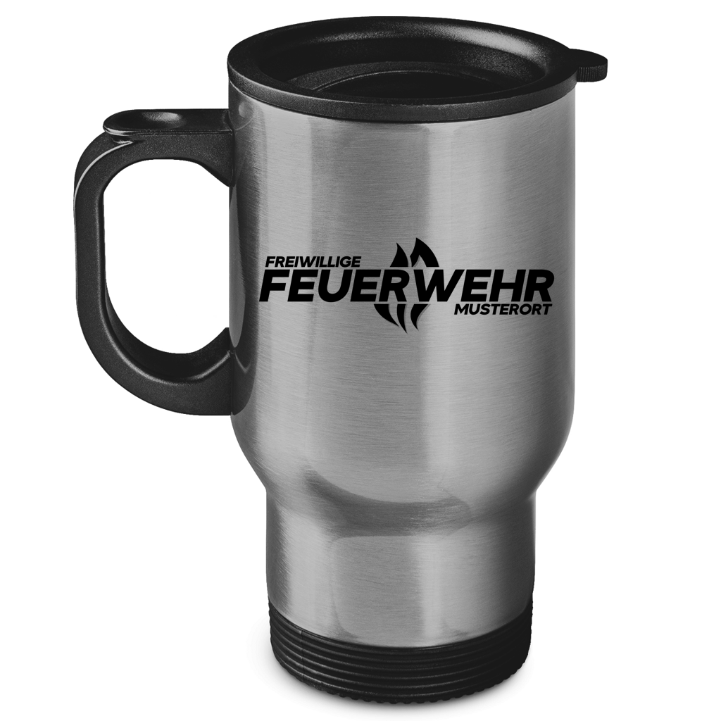 Edelstahl-Thermobecher - Flamme Freiwillige Feuerwehr Schwarz [Personalisierbar]