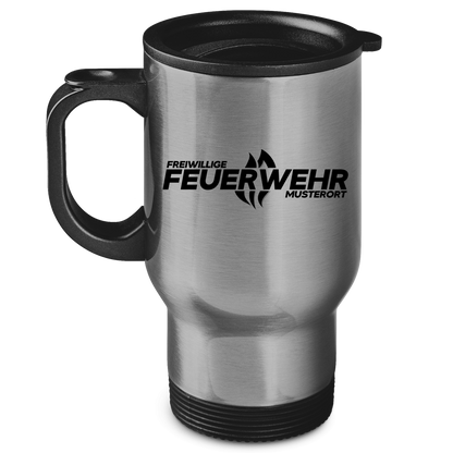 Edelstahl-Thermobecher - Flamme Freiwillige Feuerwehr Schwarz [Personalisierbar]