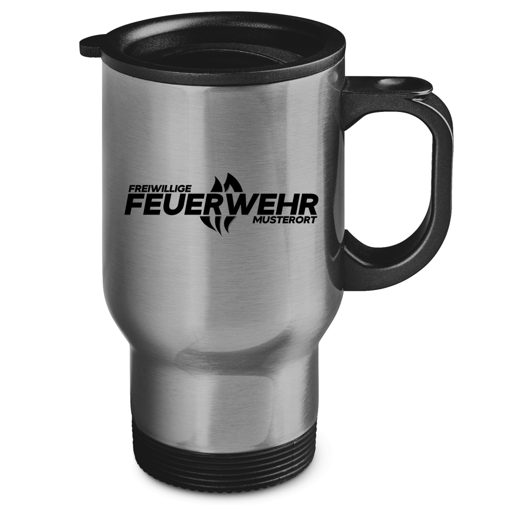 Edelstahl-Thermobecher - Flamme Freiwillige Feuerwehr Schwarz [Personalisierbar]