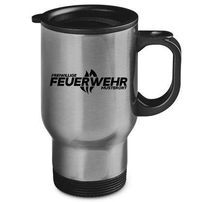 Edelstahl-Thermobecher - Flamme Freiwillige Feuerwehr Schwarz [Personalisierbar]