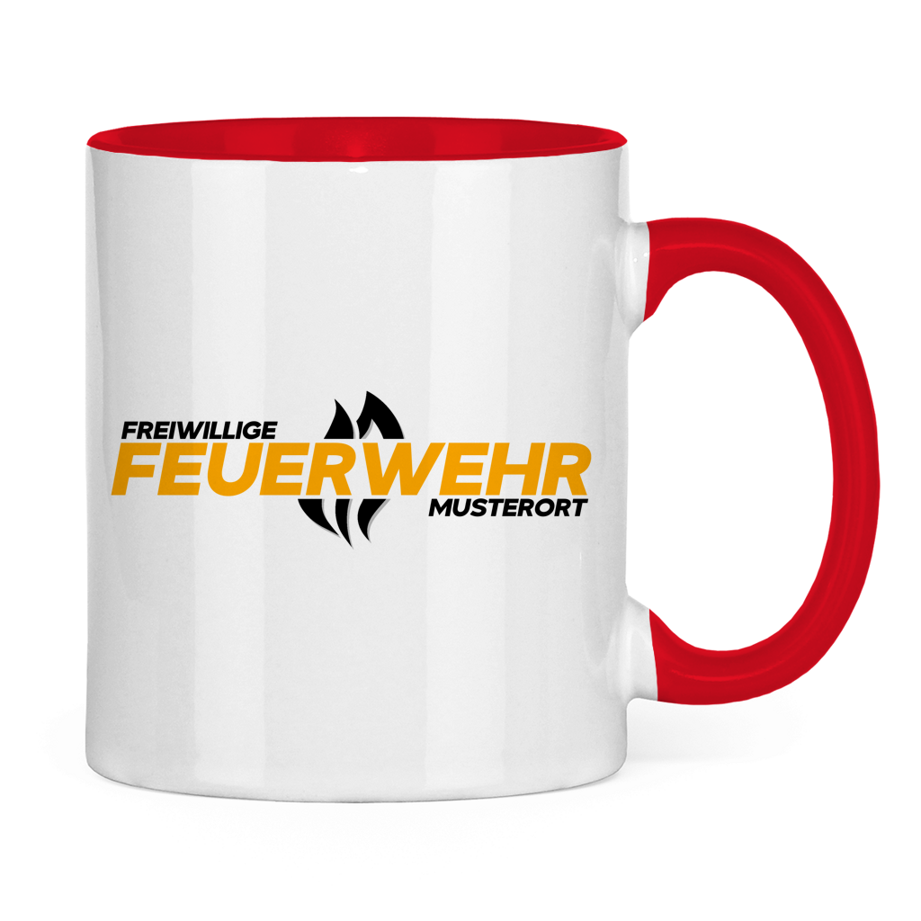 Tasse zweifarbig - Flamme Freiwillige Feuerwehr Gelb [Personalisierbar]
