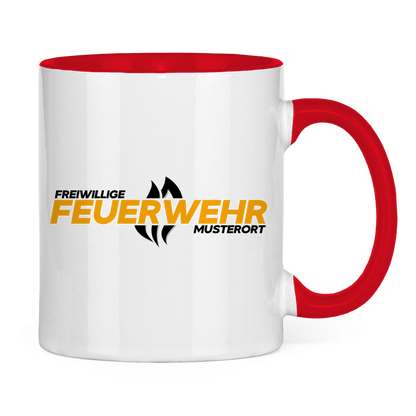 Tasse zweifarbig - Flamme Freiwillige Feuerwehr Gelb [Personalisierbar]
