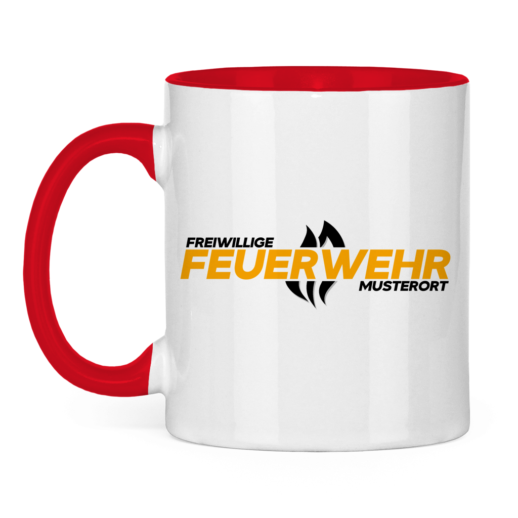 Tasse zweifarbig - Flamme Freiwillige Feuerwehr Gelb [Personalisierbar]