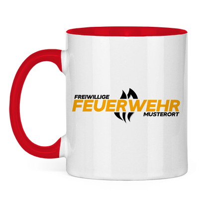 Tasse zweifarbig - Flamme Freiwillige Feuerwehr Gelb [Personalisierbar]