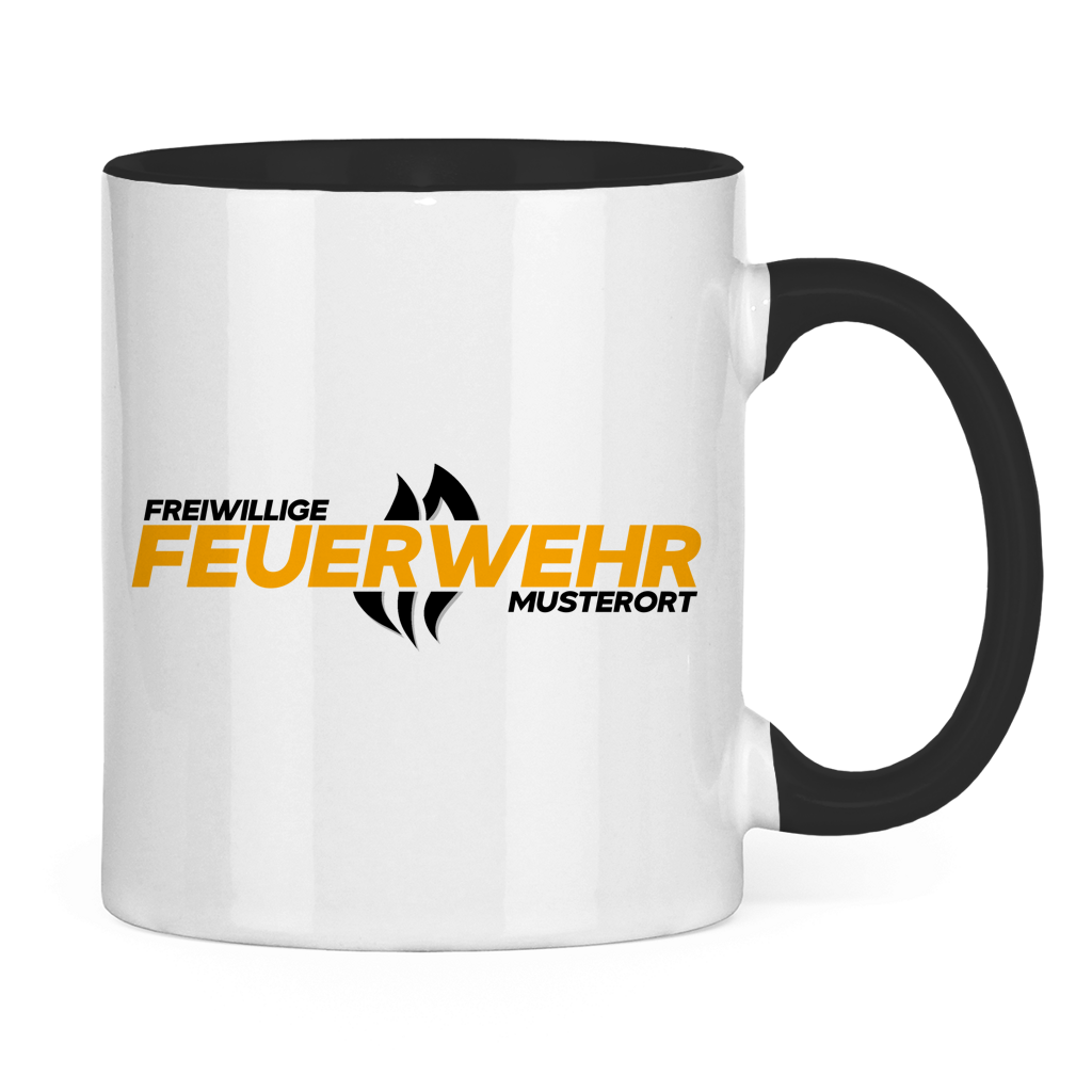Tasse zweifarbig - Flamme Freiwillige Feuerwehr Gelb [Personalisierbar]