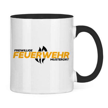 Tasse zweifarbig - Flamme Freiwillige Feuerwehr Gelb [Personalisierbar]