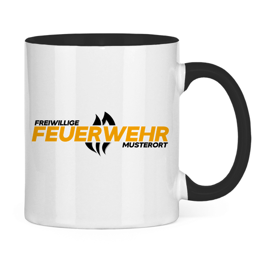 Tasse zweifarbig - Flamme Freiwillige Feuerwehr Gelb [Personalisierbar]