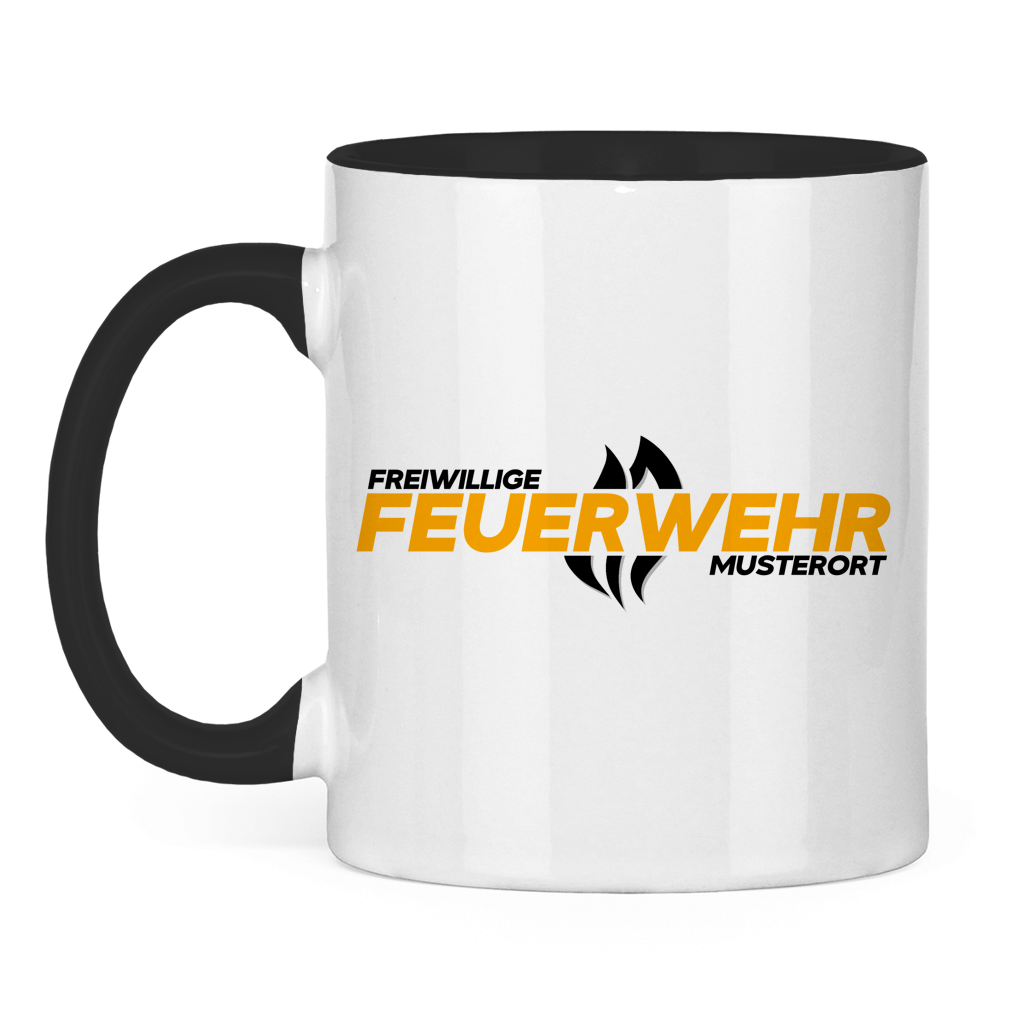 Tasse zweifarbig - Flamme Freiwillige Feuerwehr Gelb [Personalisierbar]