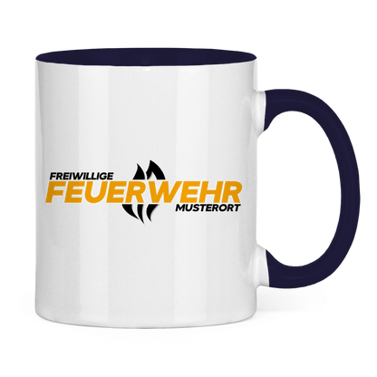 Tasse zweifarbig - Flamme Freiwillige Feuerwehr Gelb [Personalisierbar]
