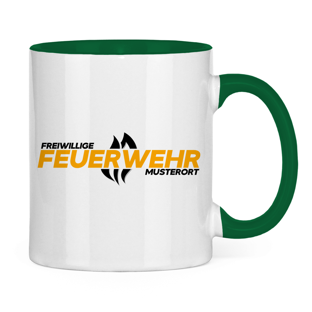 Tasse zweifarbig - Flamme Freiwillige Feuerwehr Gelb [Personalisierbar]